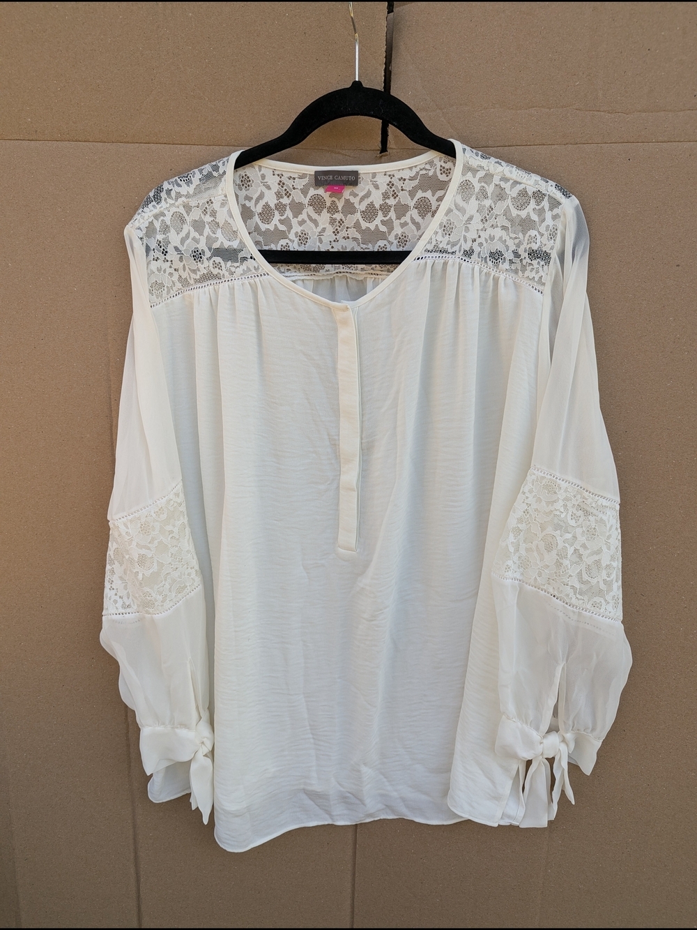Vince Camuto Boho Peasant Blouse Lace Yoke 3x Flowy Breathable White Lightweight